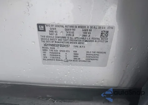 2015 Cadillac Srx Luxury Collection from USA, damaged, VIN 3GYFNBE32FS524157